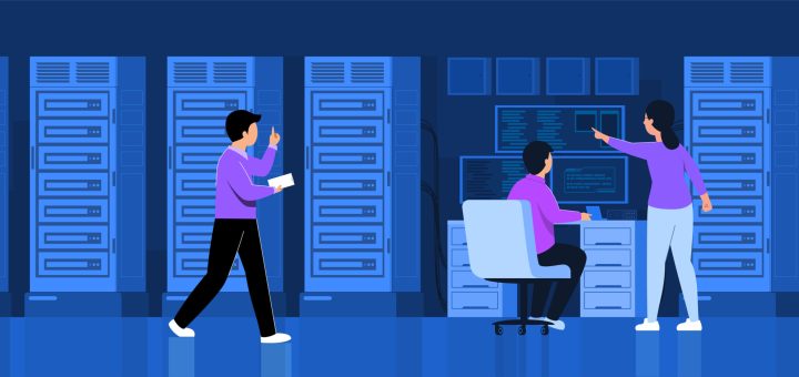 Global data security, personal data security, cyber data security online concept illustration, Internet security or information privacy & protection idea, software access data as confidential, abstract hi speed internet technology. Rendering flat isometric illustration isolated on blue background.