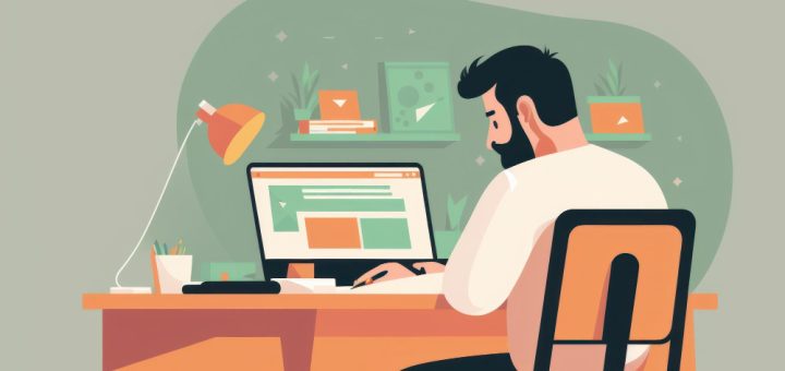 man-working-desk-with-laptop-productive-work-flat-design-generative-ai