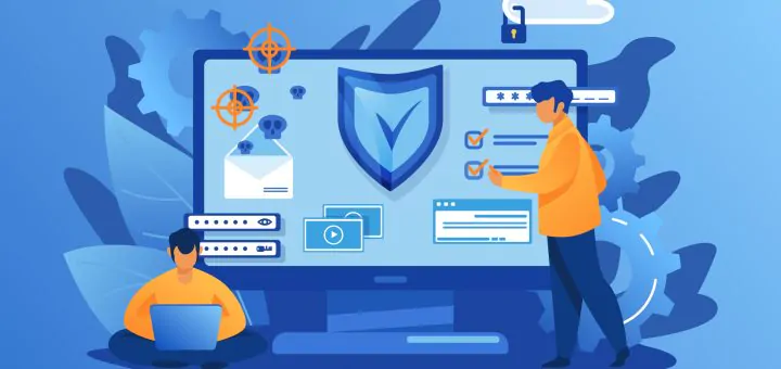 Personal digital security. Defence, protection from hackers, scammers flat vector illustration. Data breaches, data leakage prevention concept for banner, website design or landing web page